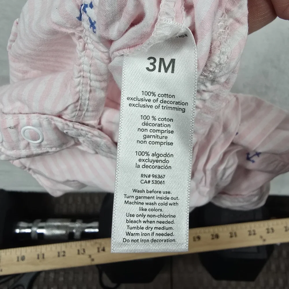 OshKosh Bgosh Baby Boy Pink White Striped Anchor Bodysuit 3M Long Sleeve Shirt